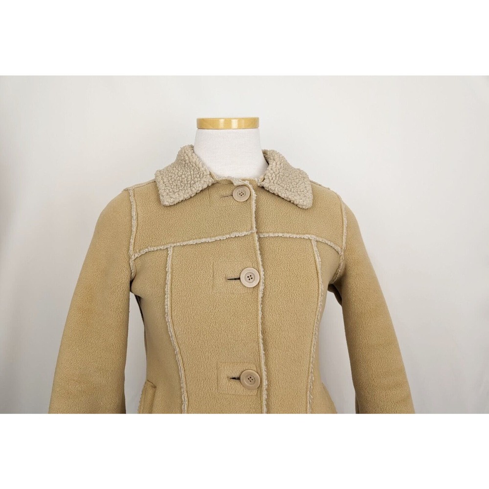 Vintage Y2K Old Navy Jacket Tan Fleece Faux Ranch Chore Women's Size XS - Picture 2 of 8